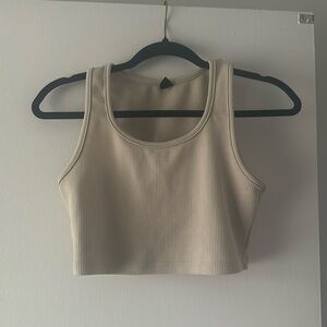 Beige Ribbed Crop Tank